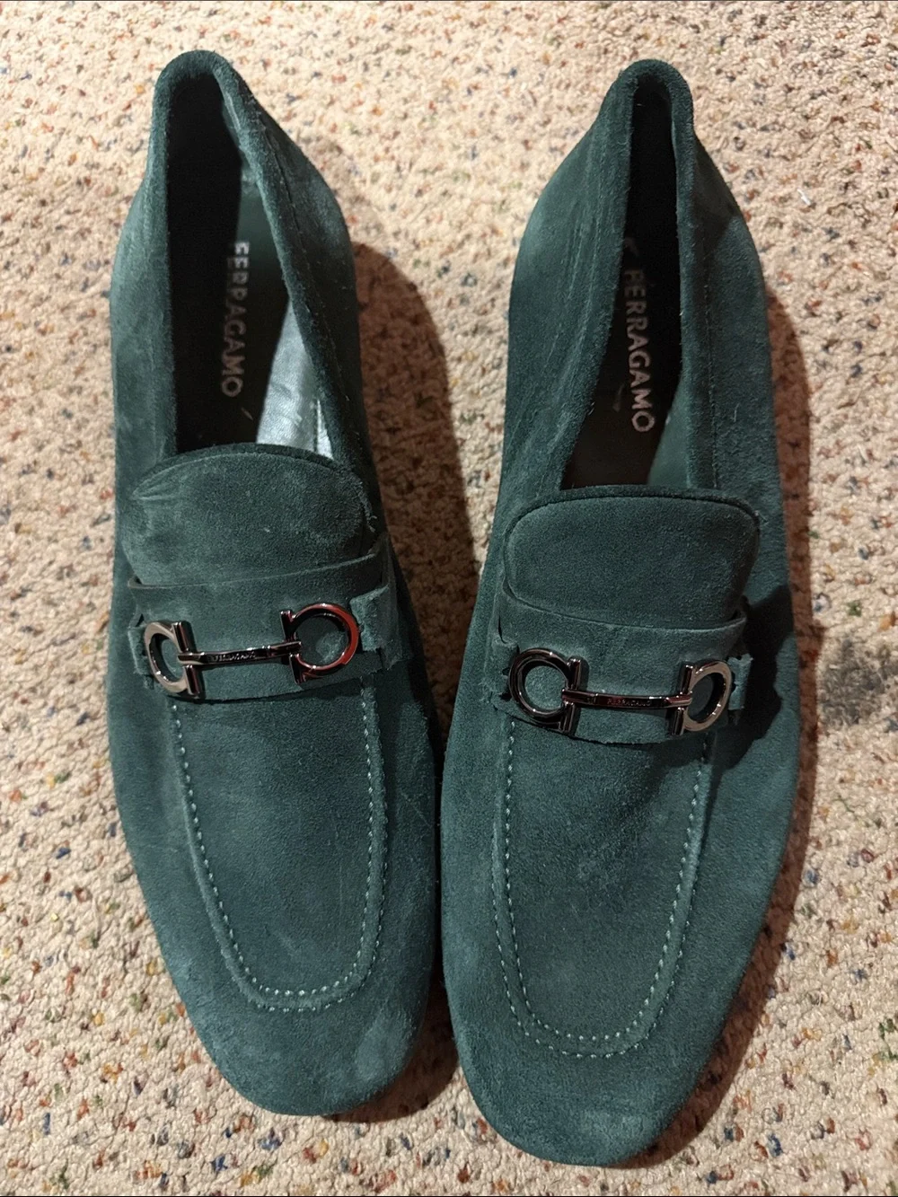 Salvatore Ferragamo Men’s Dark Green Suede Bit Loafers